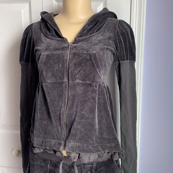 Juicy Couture Track Suit Set Jacket & Pants Velour S/P Dark Gray - Picture 3 of 16